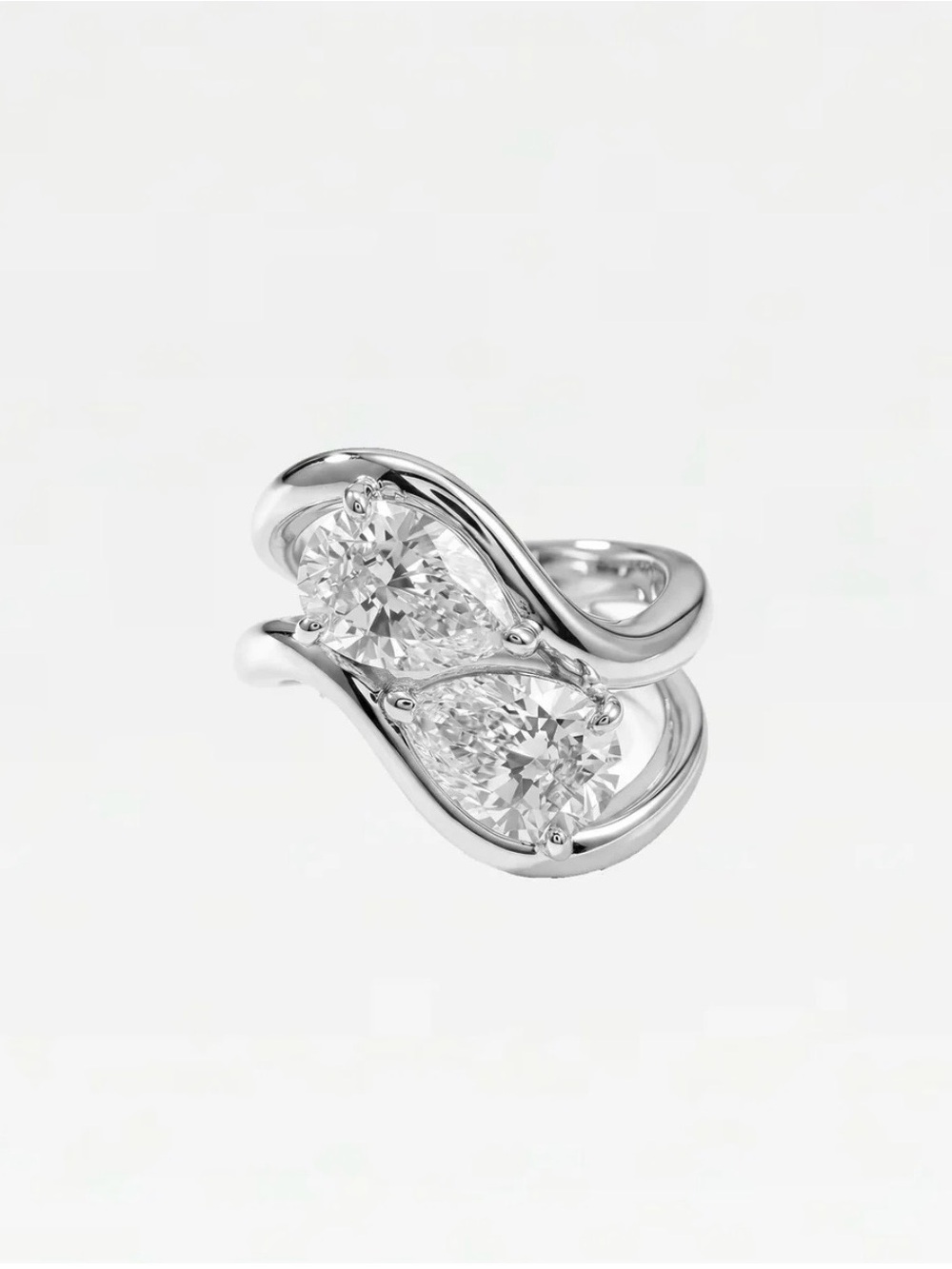 Sterling Silver Double Teardrop Ring with Clear Stones
